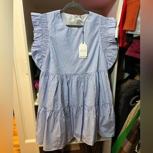 NWT English Factory blue and white striped ruffle mini dress from ShopBop